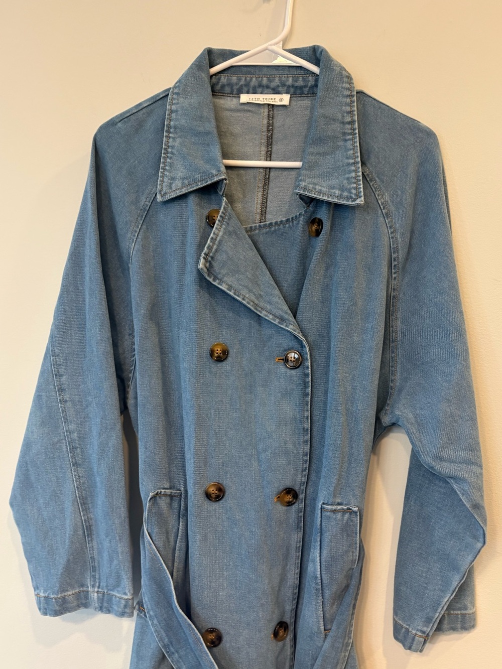 12th tribe Light Wash Denim Trench Coat - Picture 3 of 8
